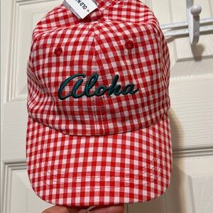 Old Navy Red Checkered Hat with Embroidery